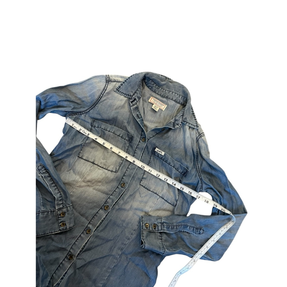 Guess Jeans Chambray Button Up Shirt XS Long Sleeve Tencel Denim Top - Picture 7 of 9